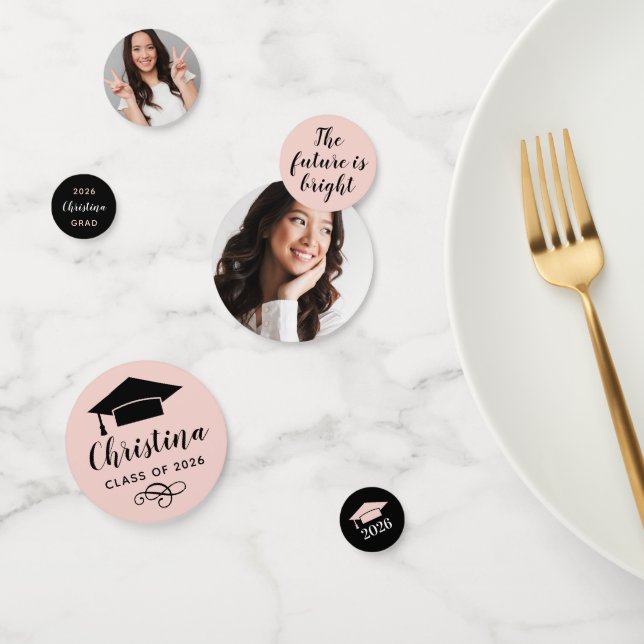 2025 Blush Pink Custom Photo Graduation Party Confetti (Group)
