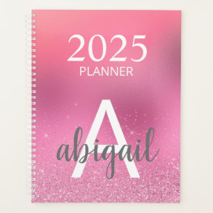 2025 Blush Pink Glitter Stylish Monogram Name Planner