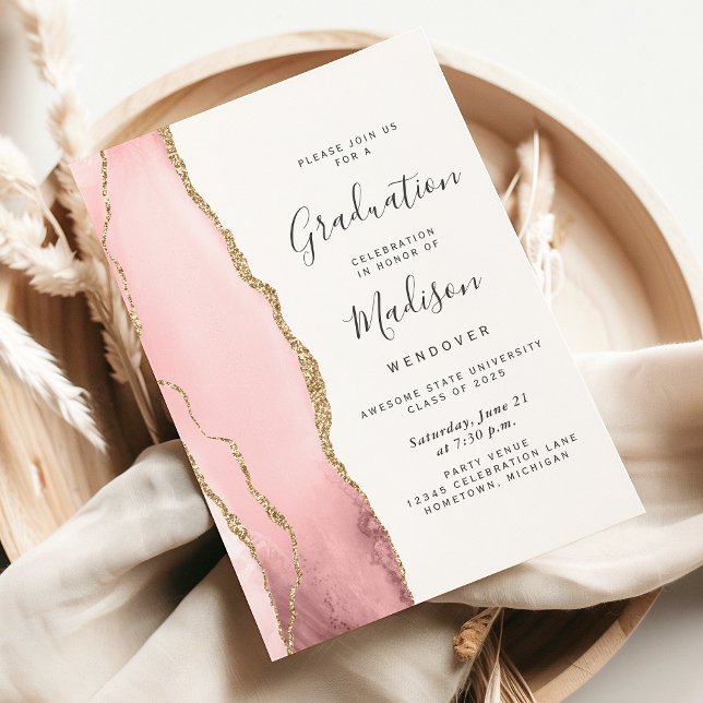 2025 Blush Pink Gold Agate Graduation Invitation (Creator Uploaded)