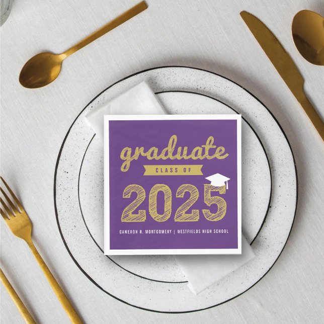 2025 Bold Gold Sketch Text Modern Graduation Party Napkin (2025 Bold Gold Sketch Text On Purple Modern Graduation Party Paper Napkins @ fatfatin)