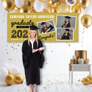 2025 Bold Sketch 3 Photo Collage Graduation Party Banner