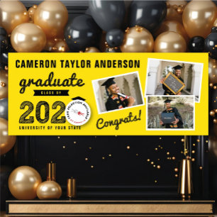 2025 Bold Sketch Three Photo Collage Grad Party Banner