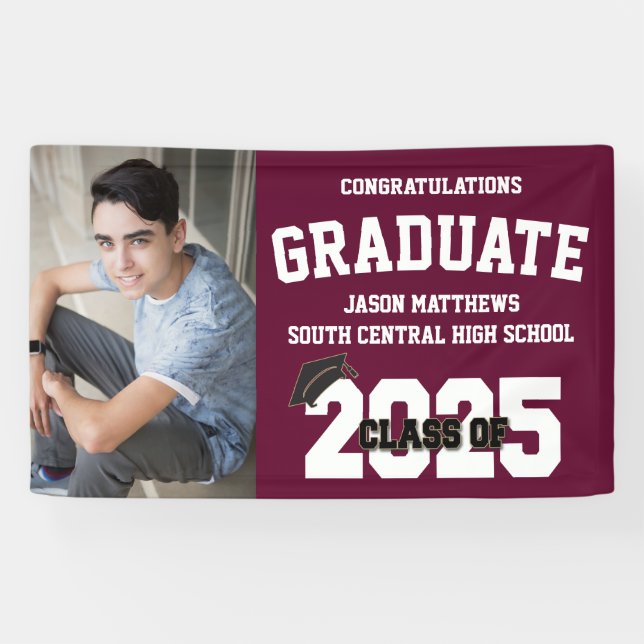 2025 Burgundy Graduation Banner With Cap (Horizontal)