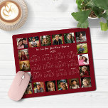 2025 Burgundy Red Multiple Photo Collage Calendar Mouse Mat<br><div class="desc">🌟2025 Burgundy Red Maroon Multiple Photo Collage Calendar Mouse Pad featuring a simple, minimalist year-at-a-glance calendar and 18 of your favourite photos. All the colours are all customisable. Makes a great gift for grandparents, parents, aunts, uncles, godparents, and more! Please contact us at cedarandstring@gmail.com if you need assistance with the...</div>