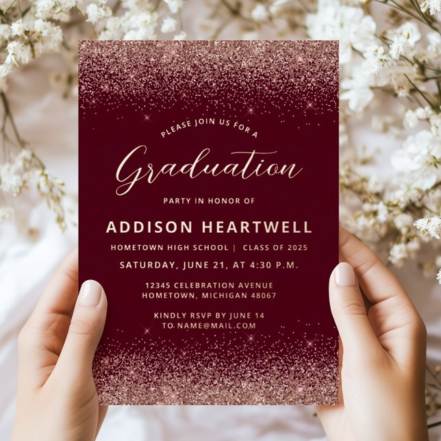2025 Burgundy Rose Gold Glitter Graduation Party (Creator Uploaded)