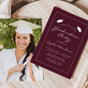 2025 Burgundy White Border Graduation Party Invitation
