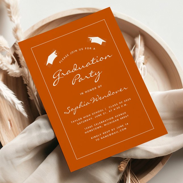 2025 Burnt Orange White Border Graduation Party Invitation (Creator Uploaded)