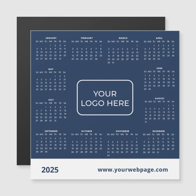 2025 Business Logo Blue Magnetic Calendar (Front/Back)