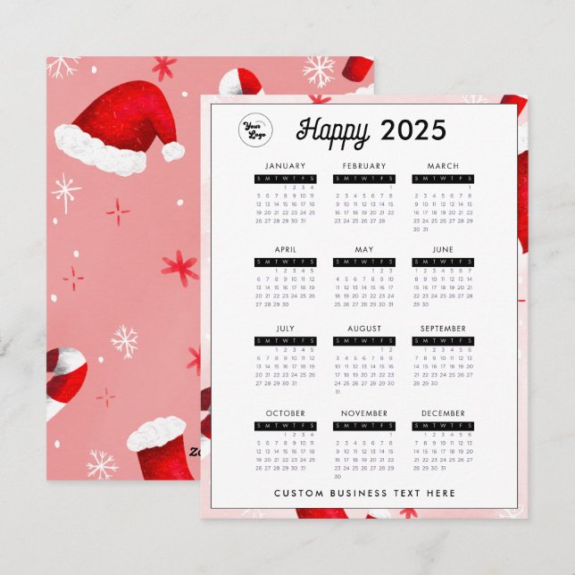 2025 Business Logo Calendar Company Festive Red Holiday Card (Front/Back)
