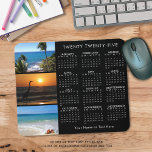 2025 Calendar 3 Photo Personalized Black Mouse Mat<br><div class="desc">Create your own personalized calendar mouse pad featuring 3 of your own photos (or keep the tropical beach images), a 2025 year-at-at-glance calendar and personalized with a name, monogram, company name or other custom text in your choice of colors. Change the text font style, color, size and placement and/or the...</div>