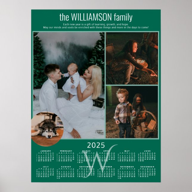 2025 Calendar 4 Photo Collage Family Keepsake Poster (Front)