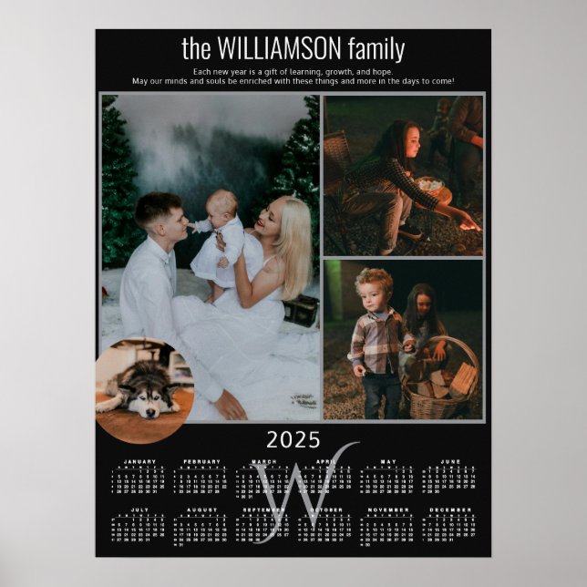 2025 Calendar 4 Photo Collage Family Keepsake Poster (Front)