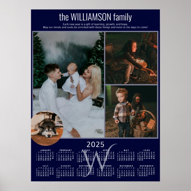 2025 Calendar 4 Photo Collage Family Keepsake Poster (Front)