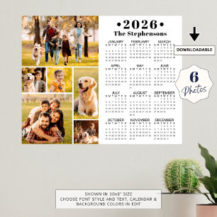 2025 Calendar 6 Photo Collage Personalised Poster
