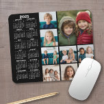 2025 Calendar - 9 photo collage - black Mouse Mat<br><div class="desc">A 2025 calendar with a place for 9 photos. You can add a name,  monogram or other custom text. The calendar is uncluttered and easy to read. You can change the background colour if you click on the customise link and go to the advanced design area.</div>