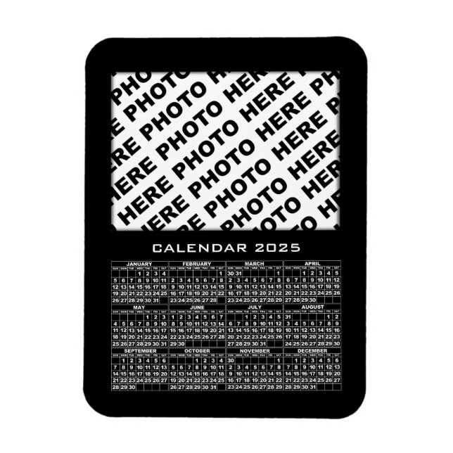 2025 Calendar Add 1 Photos Magnet Black (Vertical)
