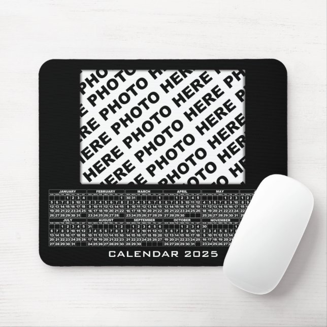 2025 Calendar Add 1 Photos Mousepad Black (With Mouse)