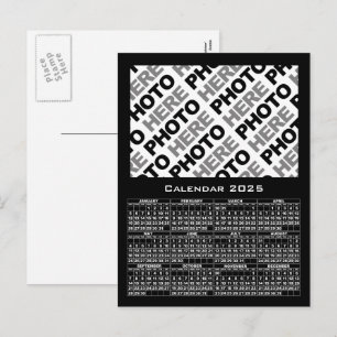 2025 Calendar Add Photo Black Postcard