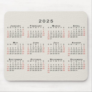 2025 Calendar Beige Faux Canvas Texture Mouse Mat