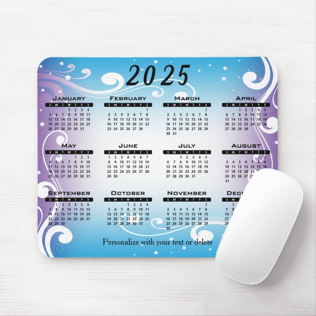 2025 Calendar Blue and Purple - Year Mouse Mat (With Mouse)