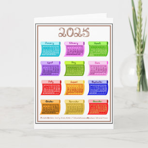 2025 Calendar Bolt Fabric Font 12 Colour Months Card