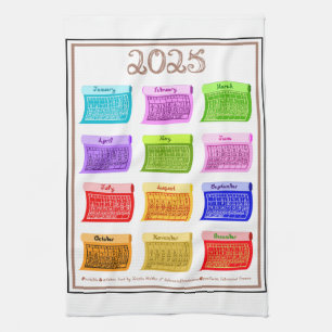 2025 Calendar Bolt Fabric Font 12 Colour Months Tea Towel