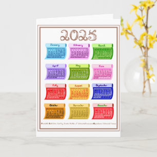 2025 Calendar Bolt Fabric Font 12 Colourful Months Card