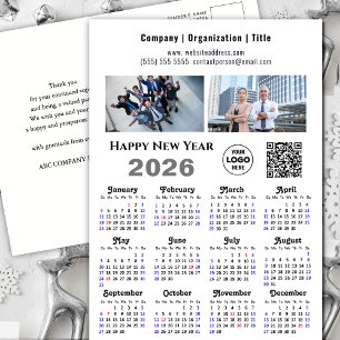 2025 Calendar Business 2 Photo Logo QR Minimalist Holiday Postcard