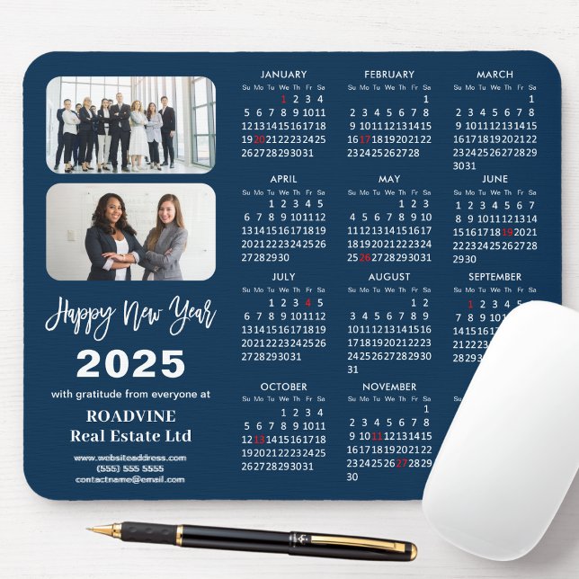 2025 Calendar Business 2 Photo Modern Blue Simple Mouse Mat (Creator Uploaded)