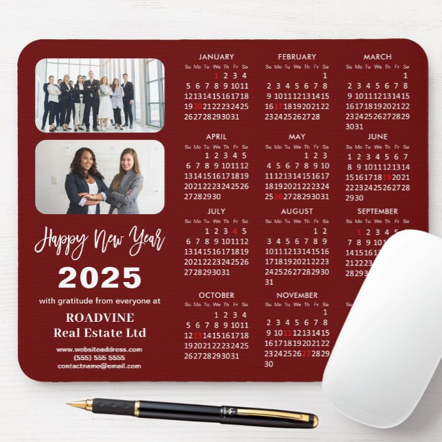 2025 Calendar Business 2 Photo Modern Red Simple Mouse Mat (Creator Uploaded)