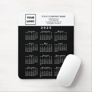 2025 Calendar Business Logo and Text Black White Mouse Mat