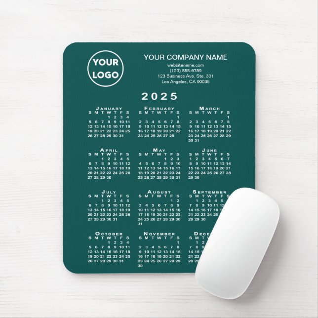 2025 Calendar Business Logo and Text on Blue-Green Mouse Mat (With Mouse)