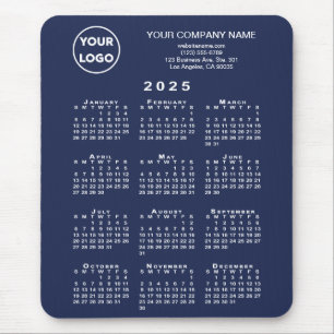 2025 Calendar Business Logo and Text on Navy Blue Mouse Mat