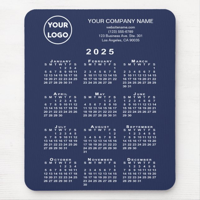 2025 Calendar Business Logo and Text on Navy Blue Mouse Mat (Front)