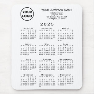 2025 Calendar Business Logo and Text on White Mouse Mat