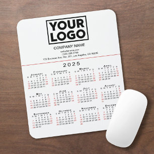 2025 Calendar Business Logo and Text on White Mouse Mat