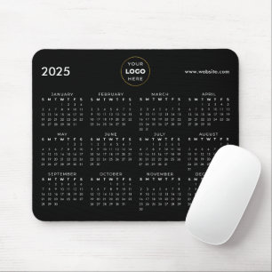 2025 Calendar Business Logo Black Mouse Mat