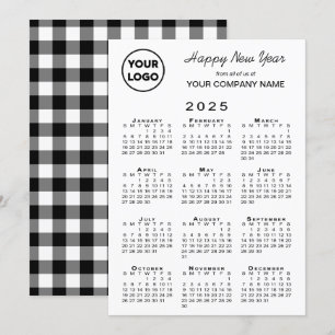 2025 Calendar Business Logo Black White Gingham Holiday Card