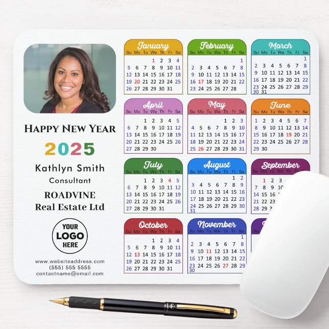 2025 Calendar Business Logo Minimalist Colourful Mouse Mat (Creator Uploaded)