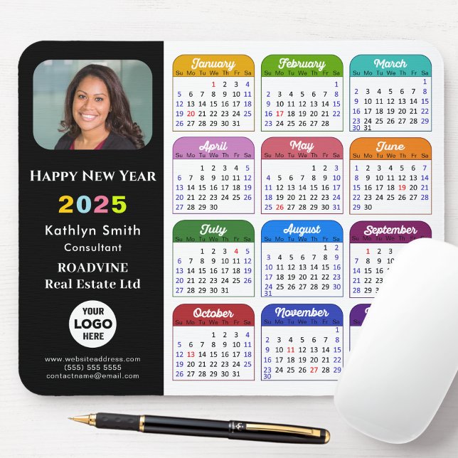 2025 Calendar Business Logo Modern Black Colourful Mouse Mat (Creator Uploaded)