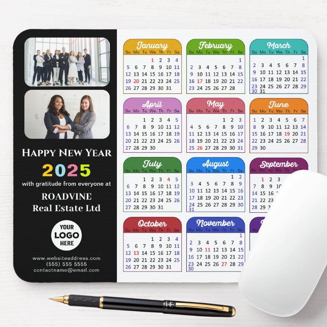 2025 Calendar Business Logo Modern Black Colourful Mouse Mat (Creator Uploaded)