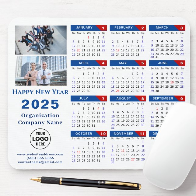 2025 Calendar Business Logo Modern Blue Red Simple Mouse Mat (Creator Uploaded)