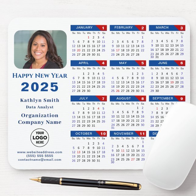 2025 Calendar Business Logo Modern Blue Red Simple Mouse Mat (Creator Uploaded)