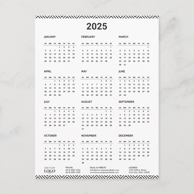 2025 Calendar Business Logo Modern Minimalist Postcard (Front)