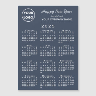2025 Calendar Business Logo Navy Holiday Magnet