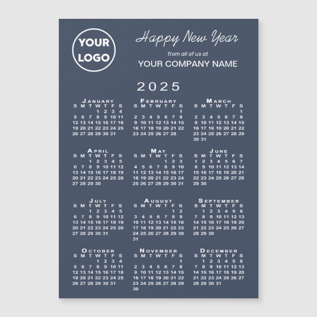 2025 Calendar Business Logo Navy Holiday Magnet (Front)
