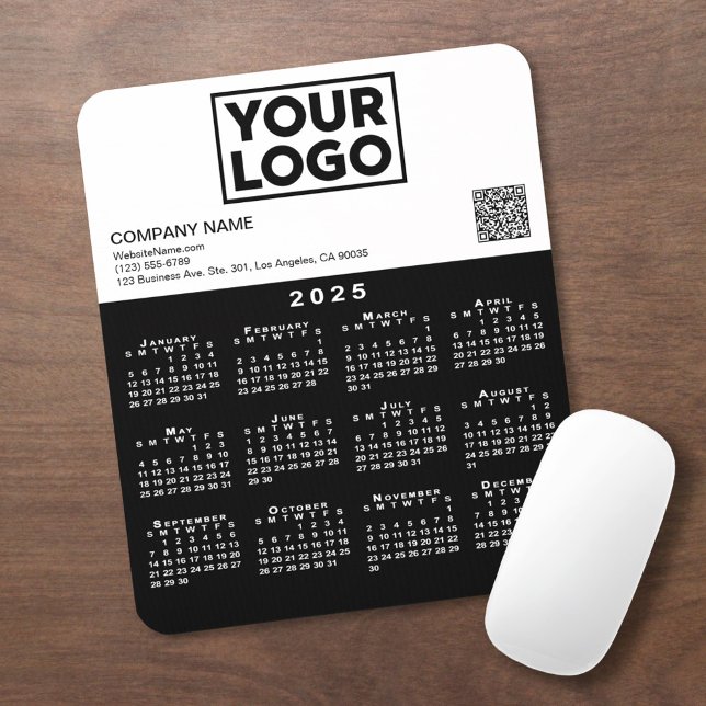 2025 Calendar Business Logo QR Code Black White Mouse Mat (2025 Calendar Business Logo QR Code Black White Mouse Pad in situ)