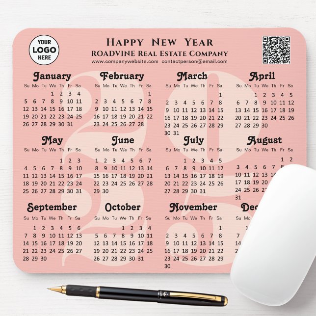 2025 Calendar Business Logo QR code Blush Pink Mouse Mat (Creator Uploaded)