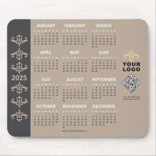 2025 Calendar Business Logo QR Code Latte Baroque Mouse Mat