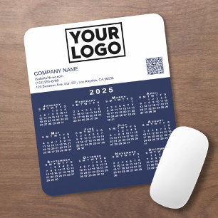 2025 Calendar Business Logo QR Code Navy White Mouse Mat